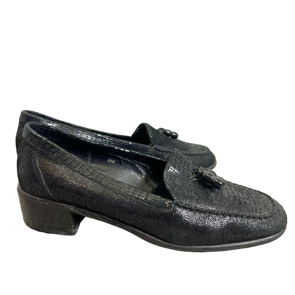 VANELi black textured faux reptile skin slip on flats loafers 8
